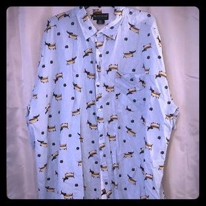 Button down shirt with wiener dogs and paw prints